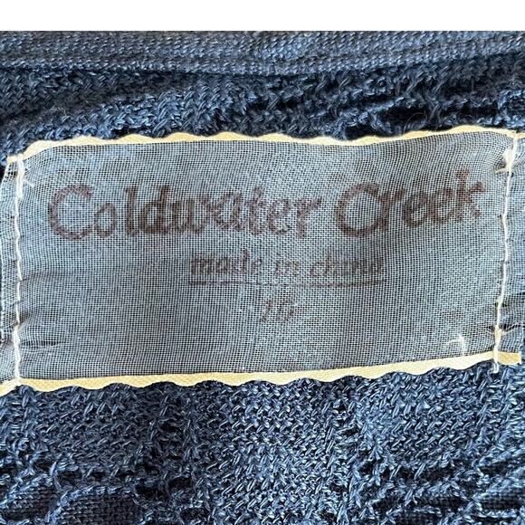 Coldwater Creek Vest Women's Size 10 Blue Linen Wooden Buttons Lace Back - Picture 6 of 10